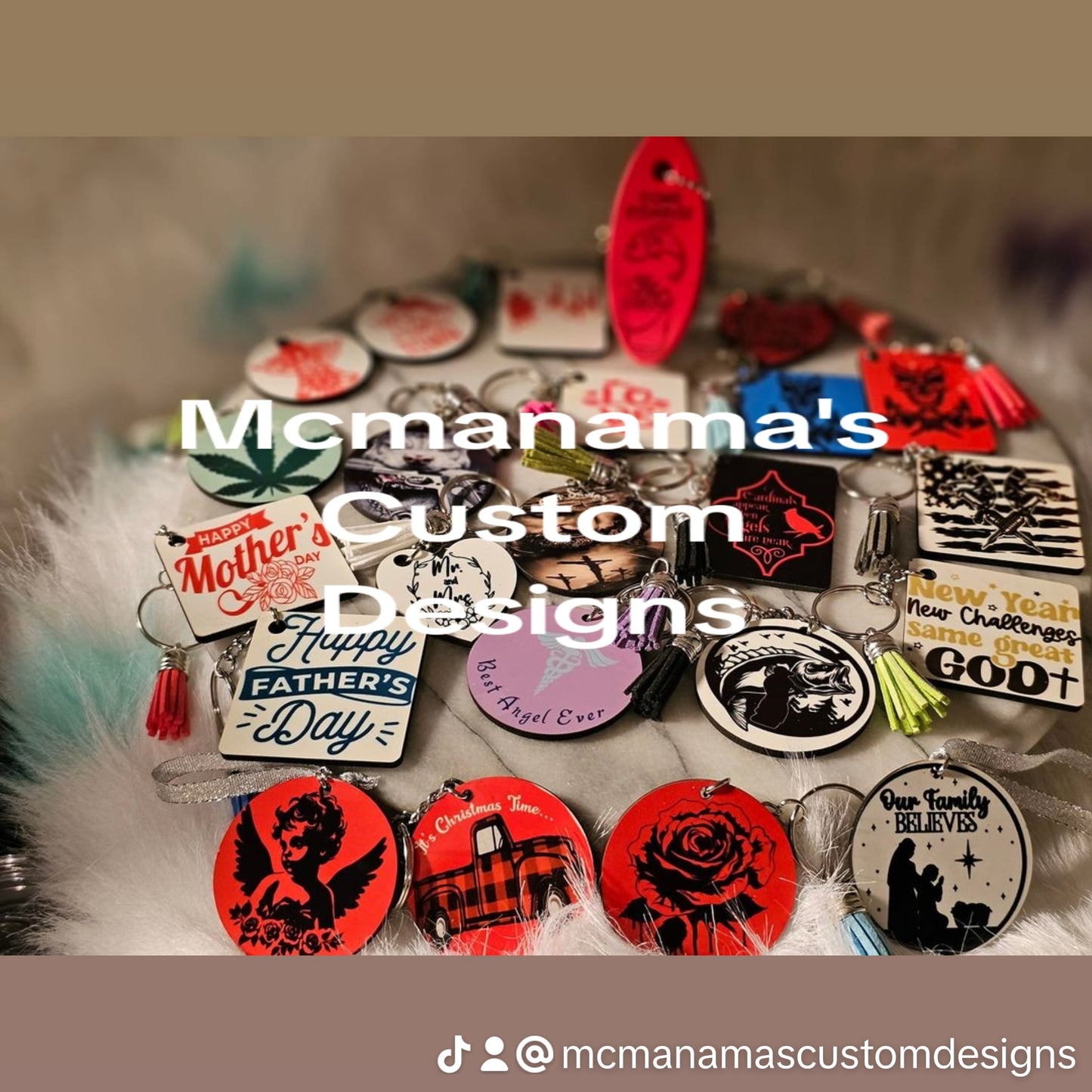 Sublimation Keychains, Christmas ornaments, Magnets and Dog tags.