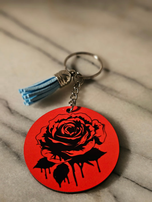 2 inch sublimation Red Rose Keychain.