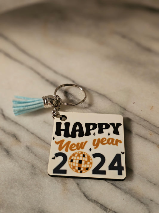 2 inch sublimation square Happy News years Keychains.