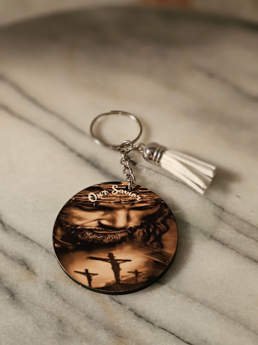 2 inch sublimation Our Savior Keychain.