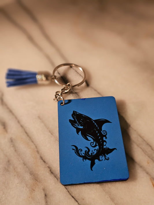 2 inch sublimation square Let's go fishing  Keychain.