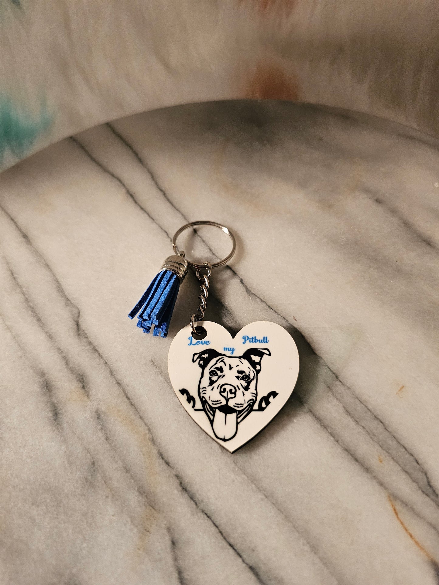 Sublimation heart shape Love my pitbull Keychain