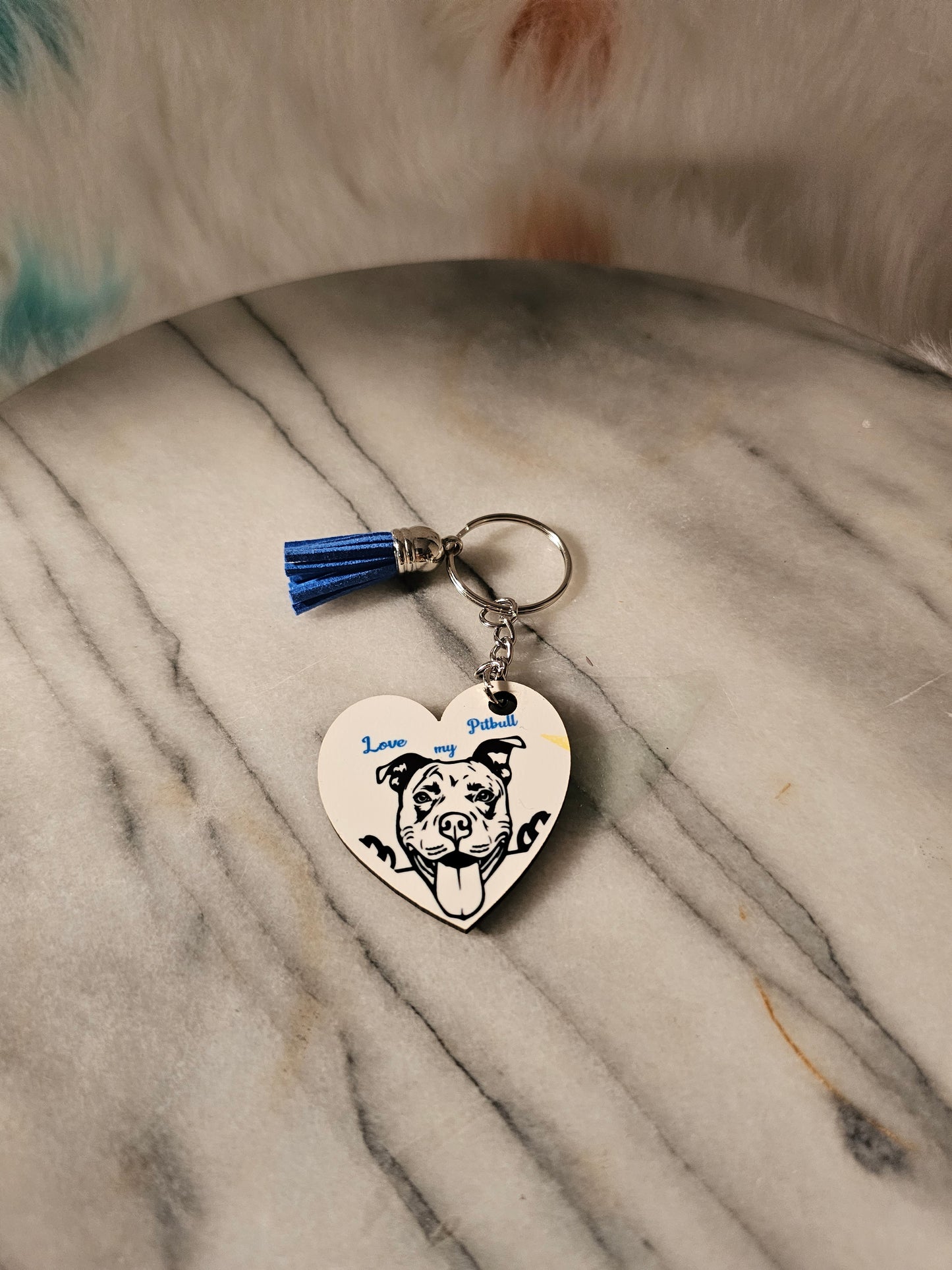 Sublimation heart shape Love my pitbull Keychain