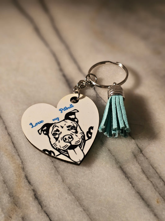 Heart shape sublimation Love my pitbull Keychain