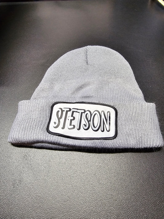 My gray personalized with name on patch beanie