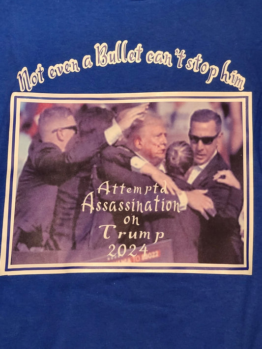 Size L 100% blue cotton Not even a bullet can stop him