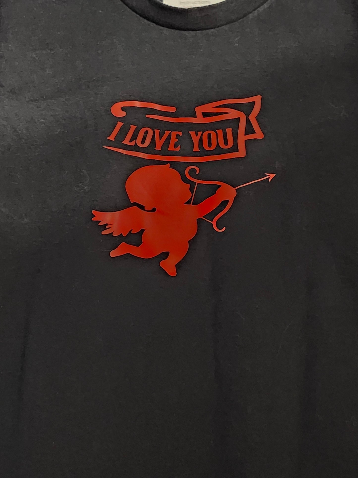 Size S 100% cotton black I love you cupid arrow tshirt