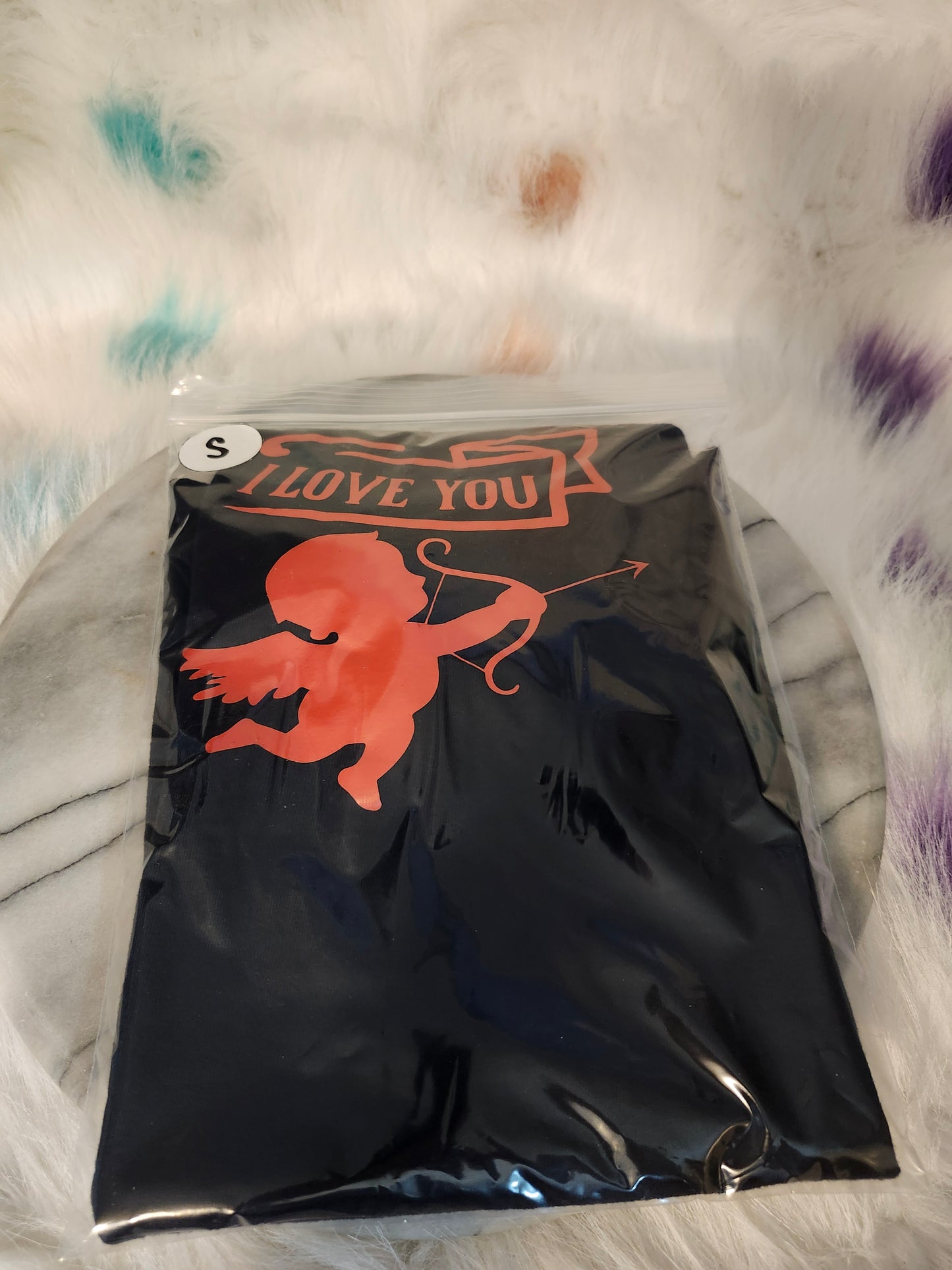 Size S 100% cotton black I love you cupid arrow tshirt