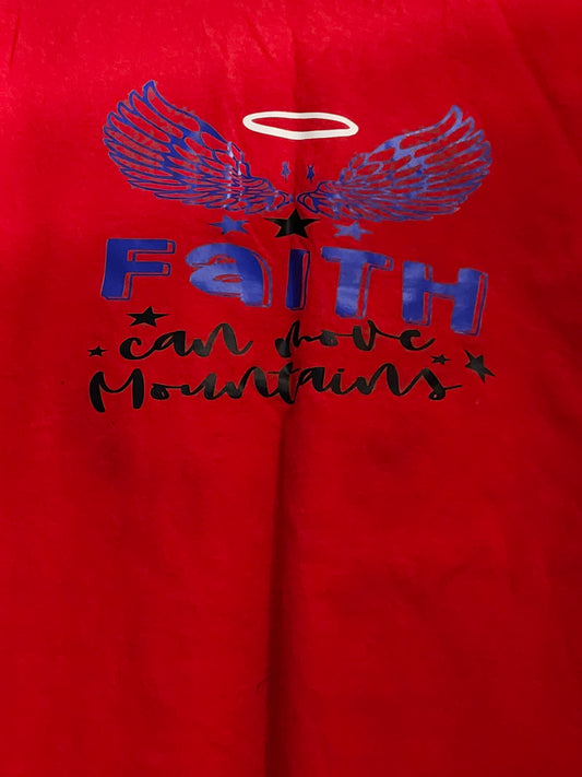 Size XL 100% cotton red Faith can move mountains tshirt