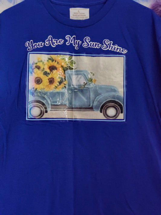 L 100% cotton blue You are my sunshine tshirt.