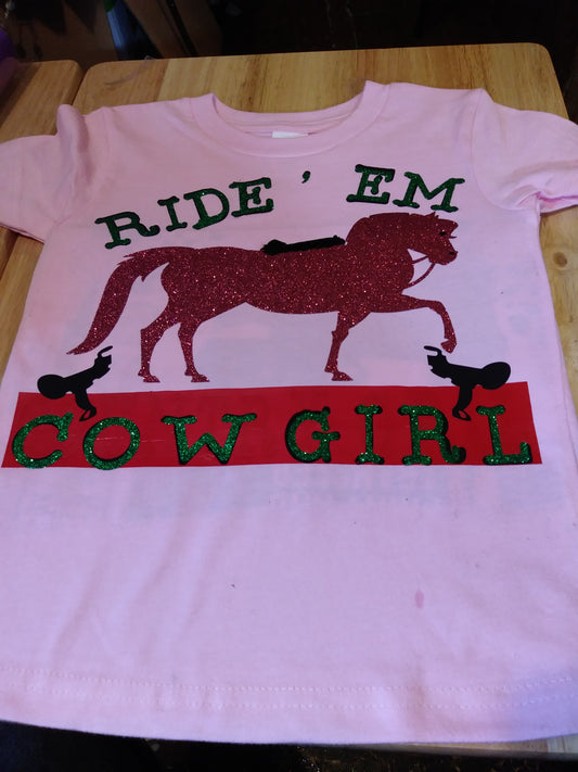 Little Girl's Ride Em cow girl shirt