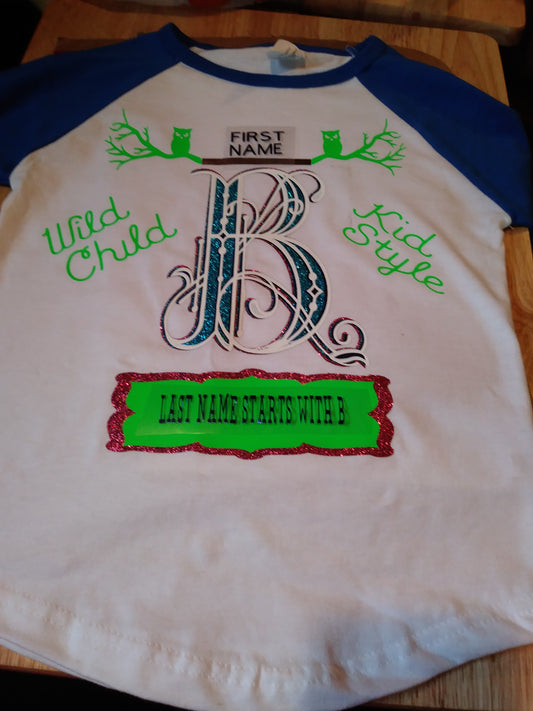 Personalized toddler shirt with the letter B and name