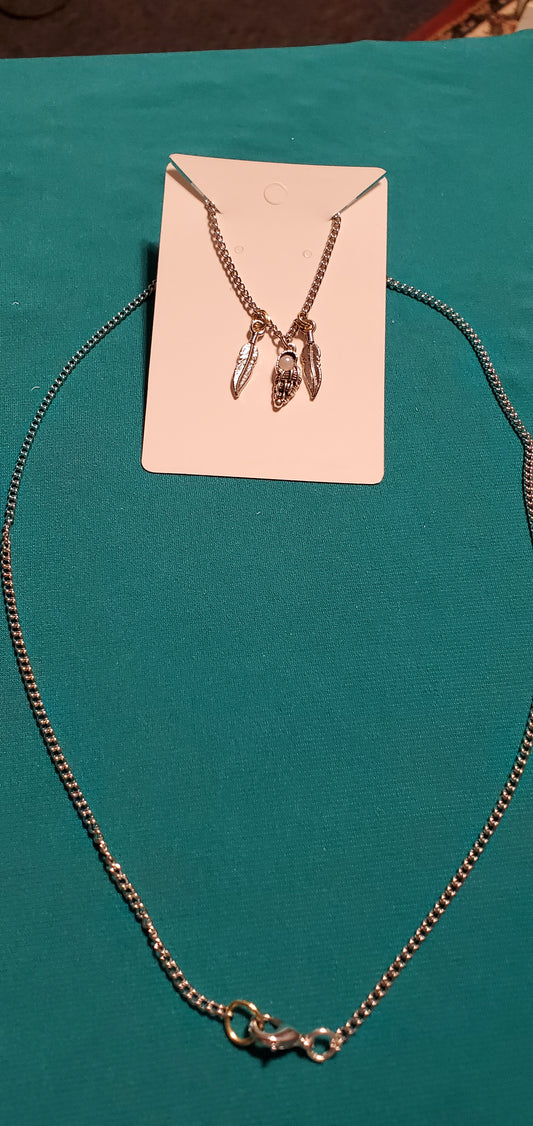 Stainless steel silver plated angel wings and feather necklace