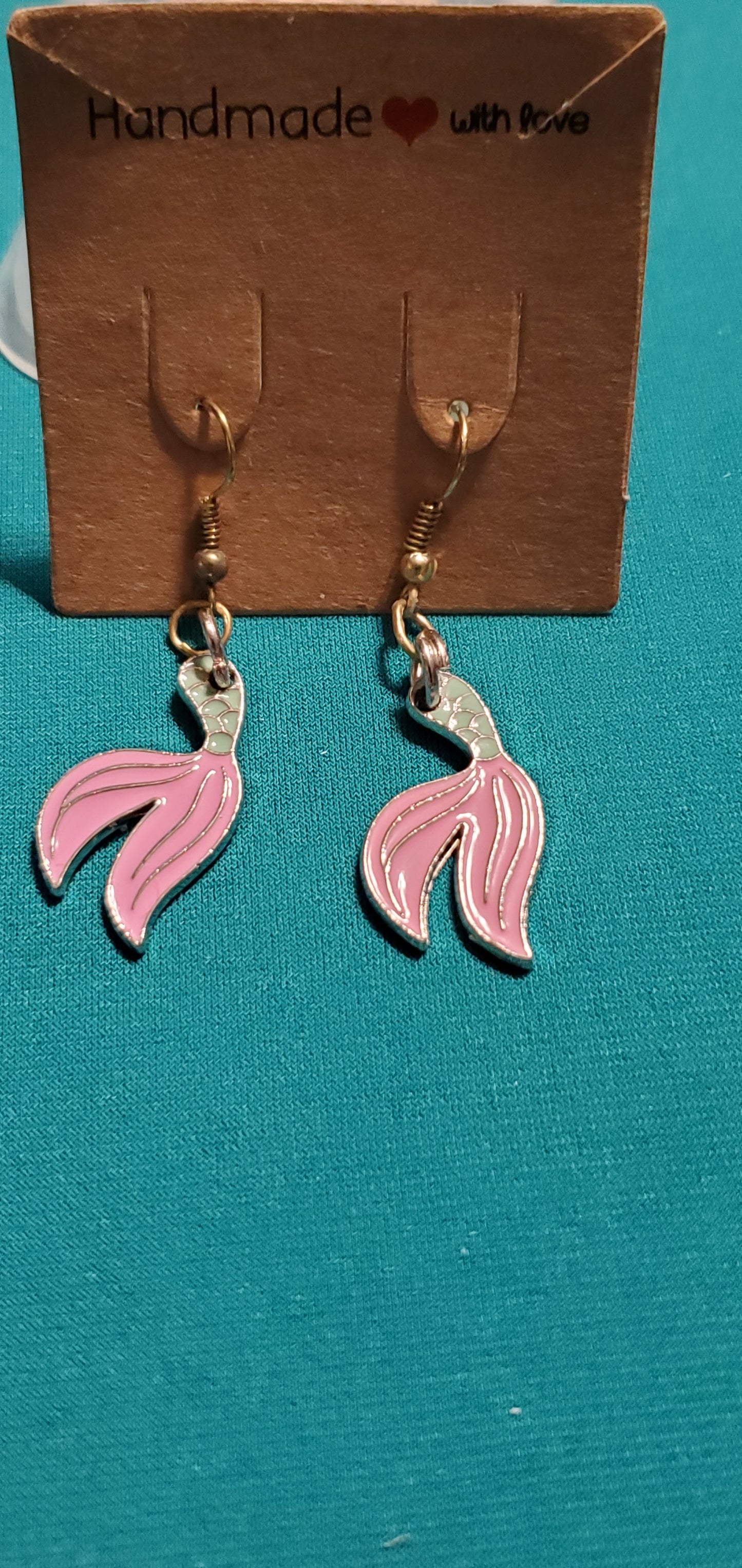 Mermaid tail on beaded necklace & mermaid earrings