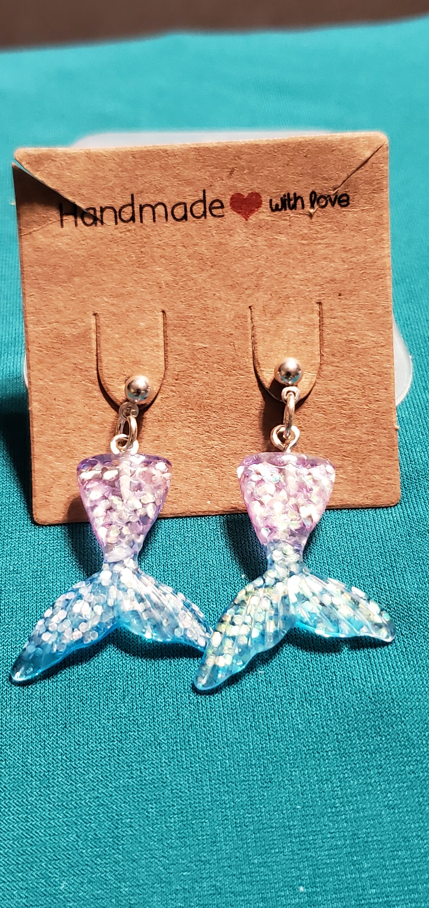 Silver plated sea shell necklace & mermaid tail earrings