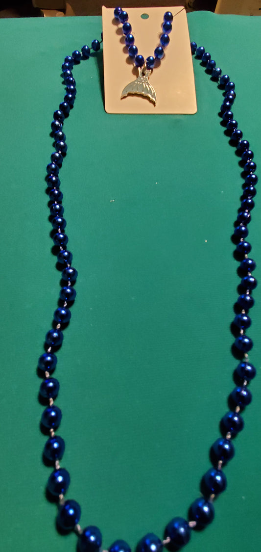 Mermaid tail on blue beaded necklace