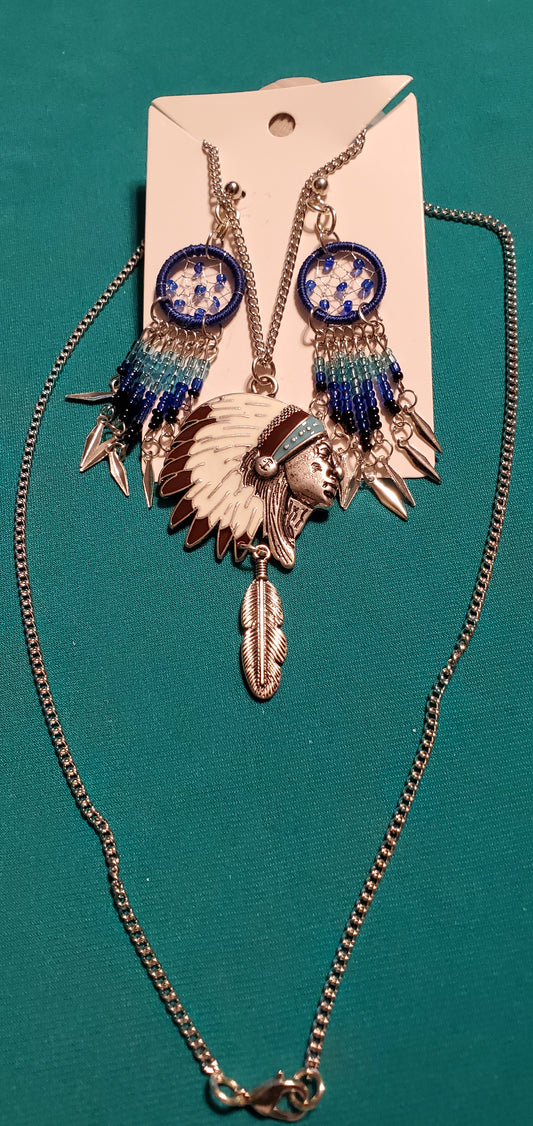 Indian head necklace & dream catcher's earrings