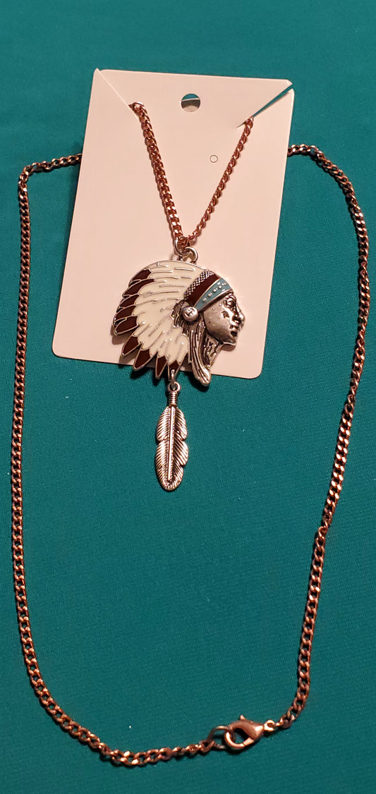 Indian head on bronze plated necklace