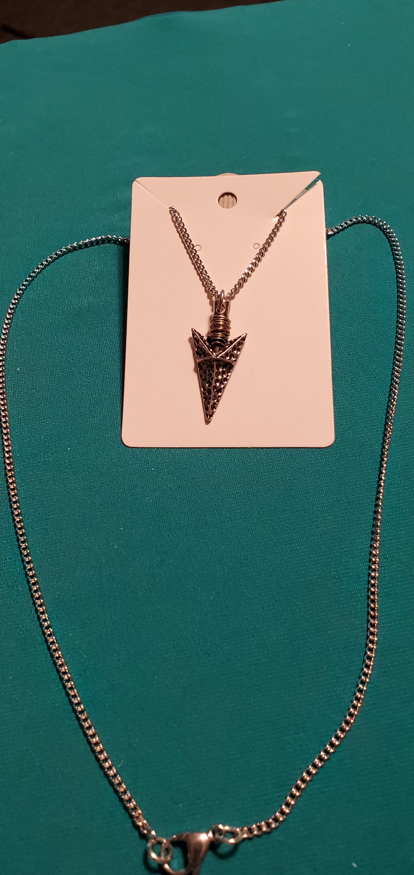 Stainless steel silver plated arrowhead necklace