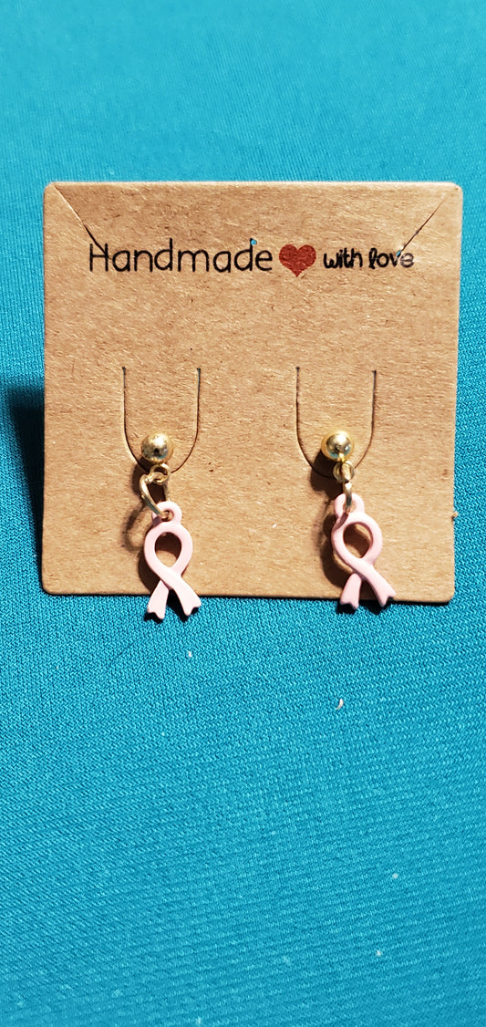 Pink cancer free gold plated earrings