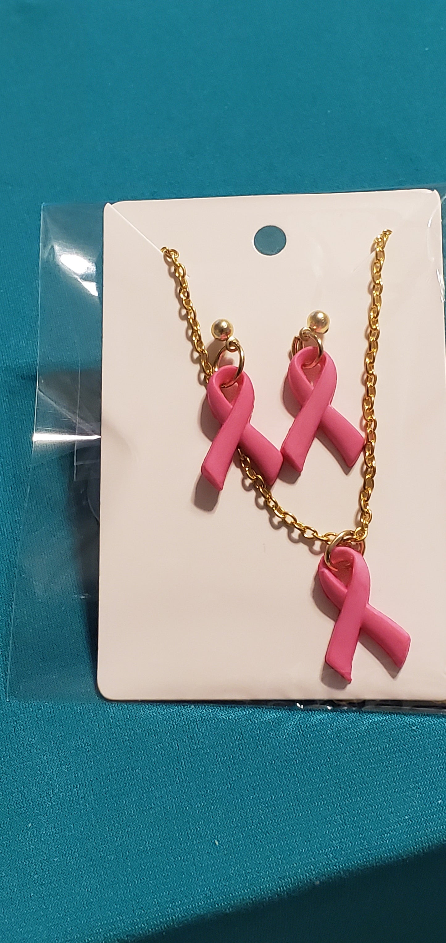 Pink cancer free gold plated necklace