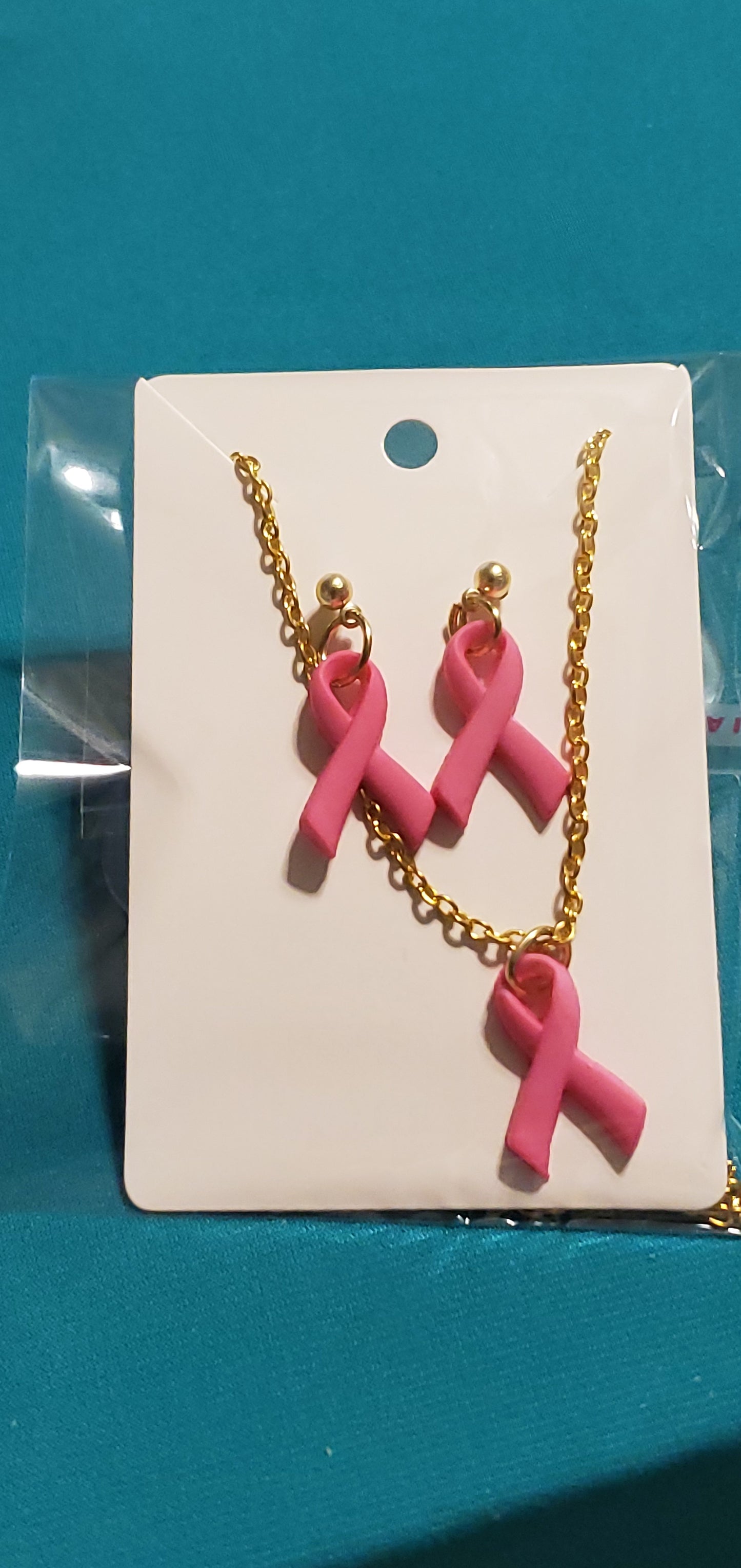 Pink cancer free gold plated necklace