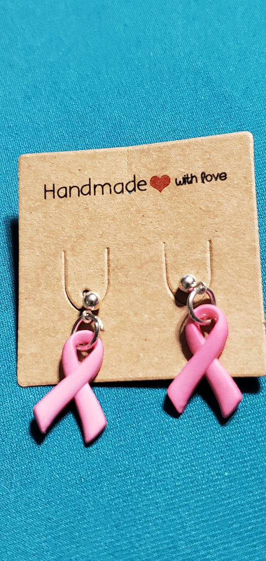 Pink cancer free earrings with gold plated post