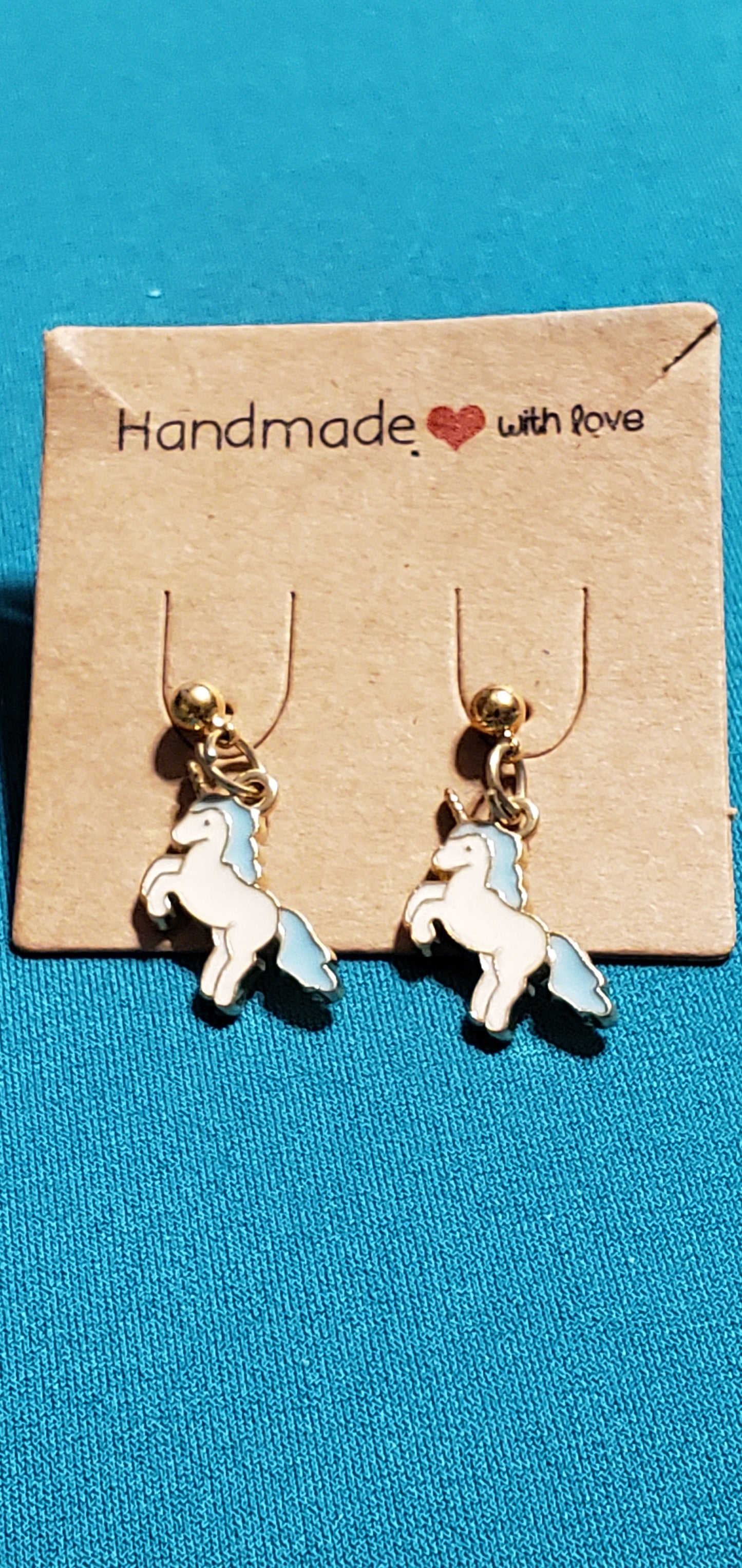 Blue & white unicorn earrings