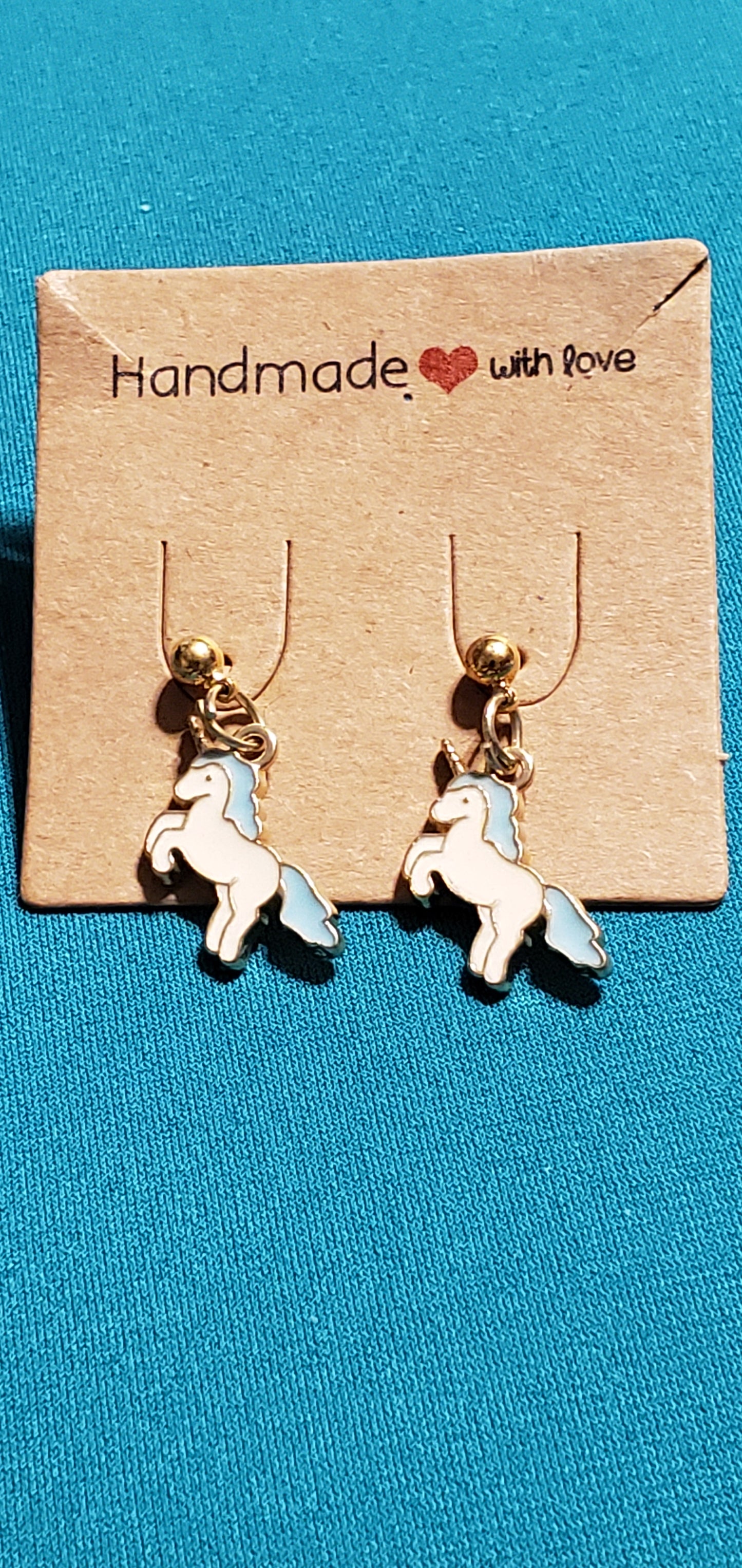 Blue & white unicorn earrings