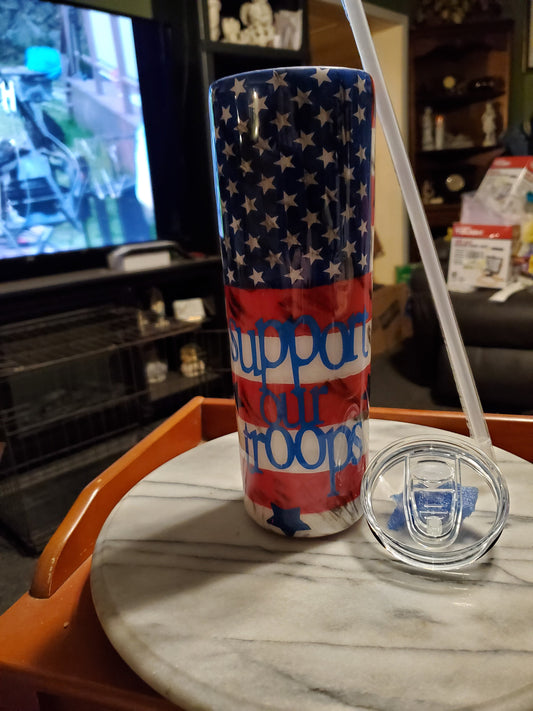 30 oz Destressed Support our troops American Flag stainless steel hogg tumbler cup